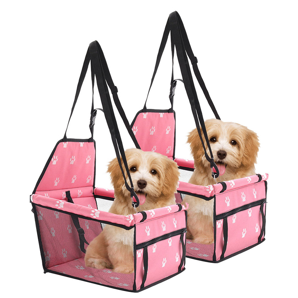 NNEAGS 2X Waterproof Pet Booster Car Seat Breathable Mesh Safety Travel Portable Dog Carrier Bag Pink NNEAGS