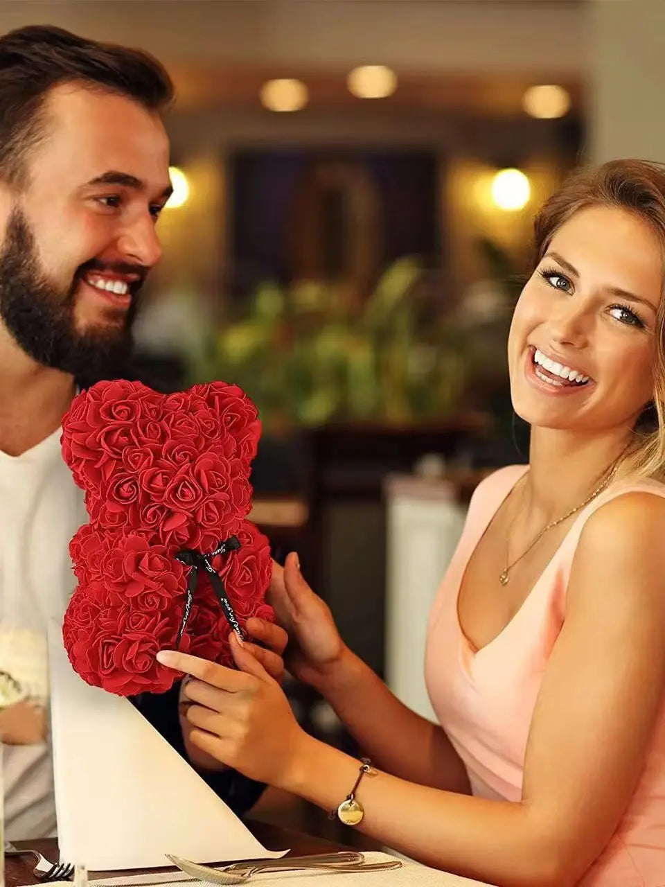 1Pc Valentine'S Day Gift Creative Rose Bear Gift PE Flower Romantic Foam Bear Hug Bear