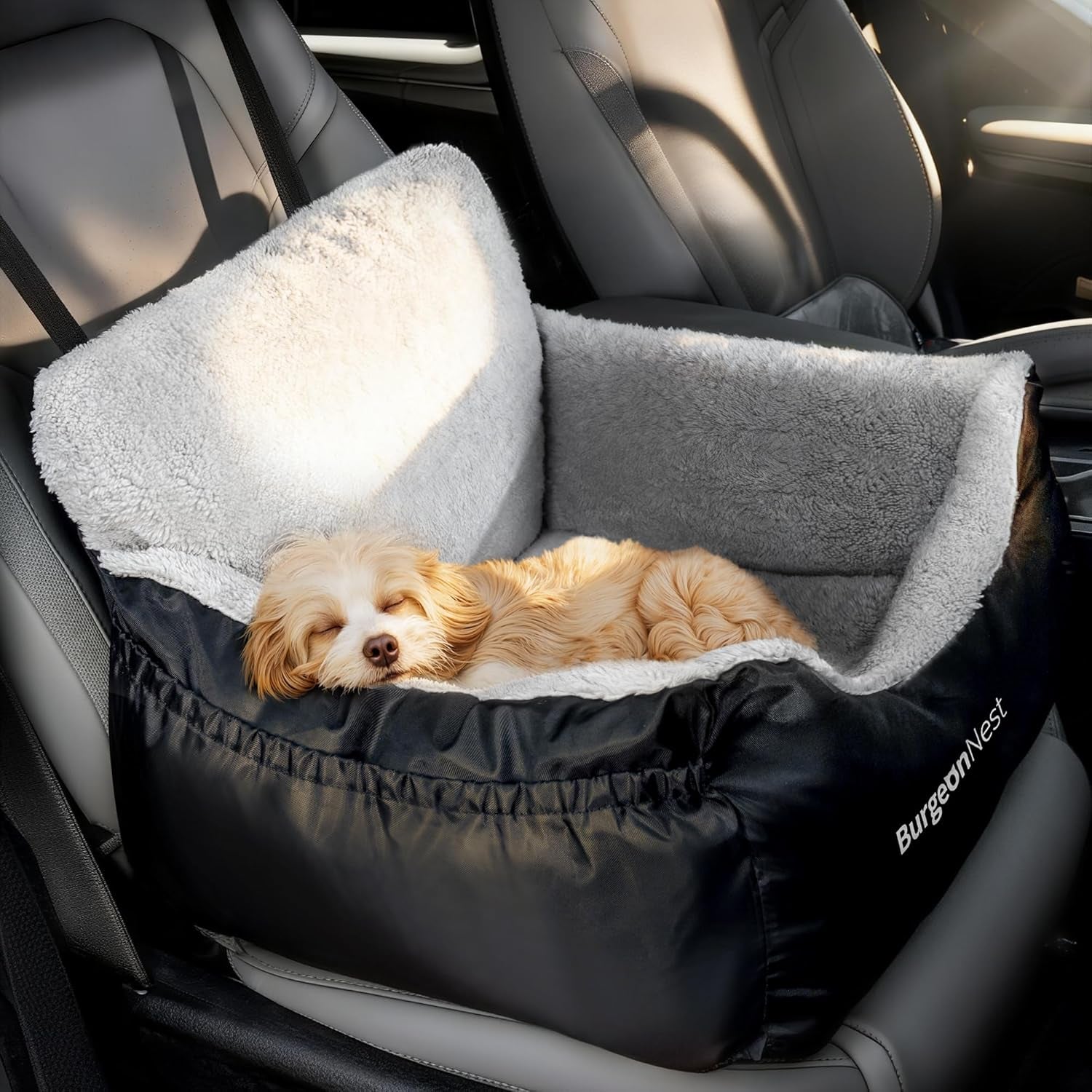 Car Seat for Small Dogs, Fully Detachable and Washable Puppy Booster Seat, with Storage Pockets and Clip-On Leash, Portable Soft Travel Carrier Bed