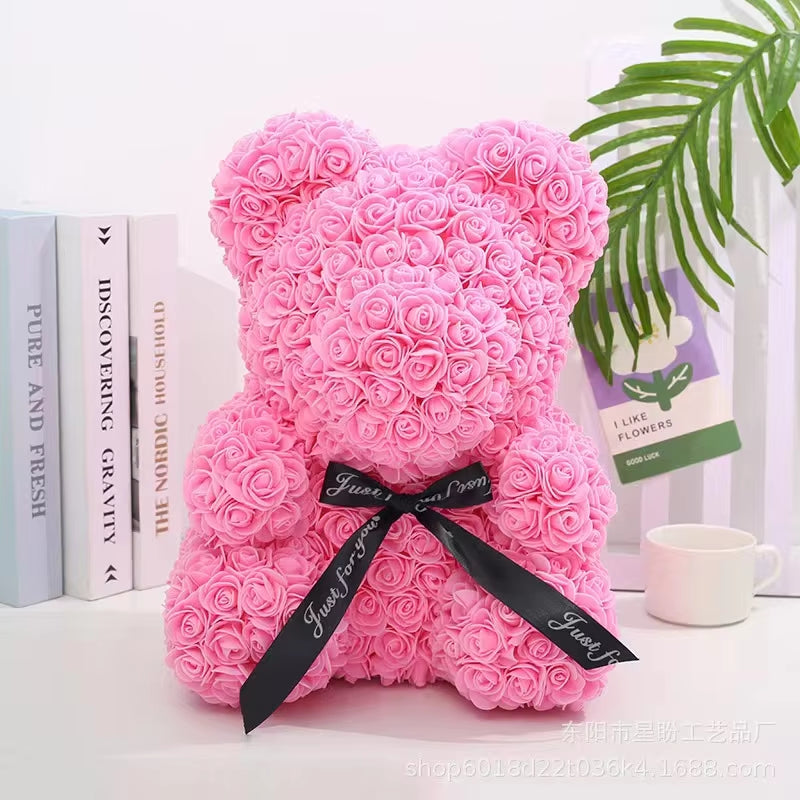 1Pc Valentine'S Day Gift Creative Rose Bear Gift PE Flower Romantic Foam Bear Hug Bear