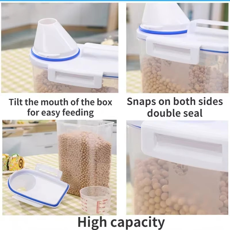 1.5Kg/2Kg Dog Cat Food Pail Plastic Storage Tank with Measuring Cup Container Moisture-Proof Sealed Jar Pet Supplies Accessories