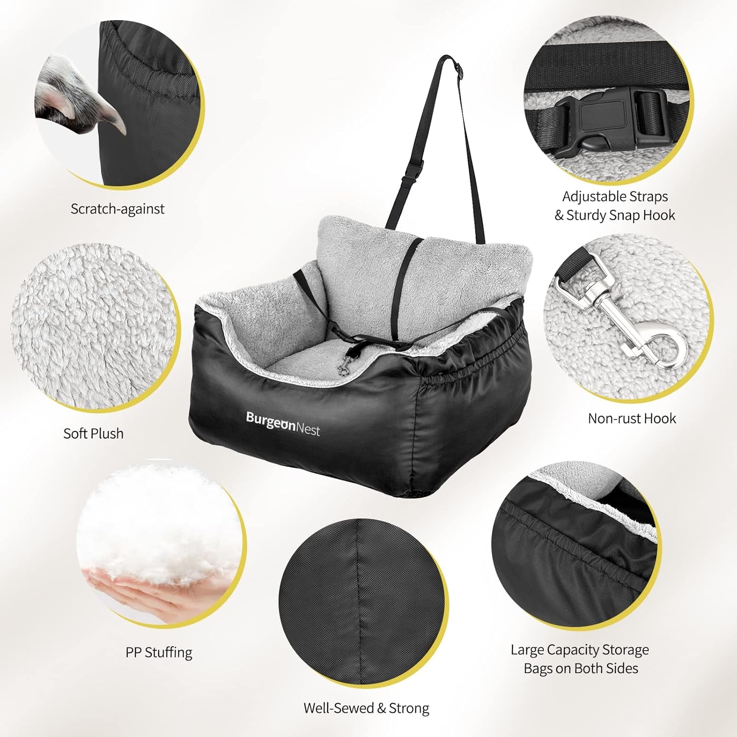 Car Seat for Small Dogs, Fully Detachable and Washable Puppy Booster Seat, with Storage Pockets and Clip-On Leash, Portable Soft Travel Carrier Bed