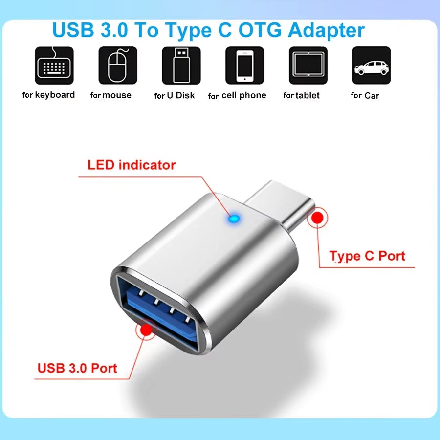 LED USB 3.0 to Type C Adapter OTG to USB C USB-A to Micro USB Type-C Female Connector for Samsung Xiaomi POCO Adapters