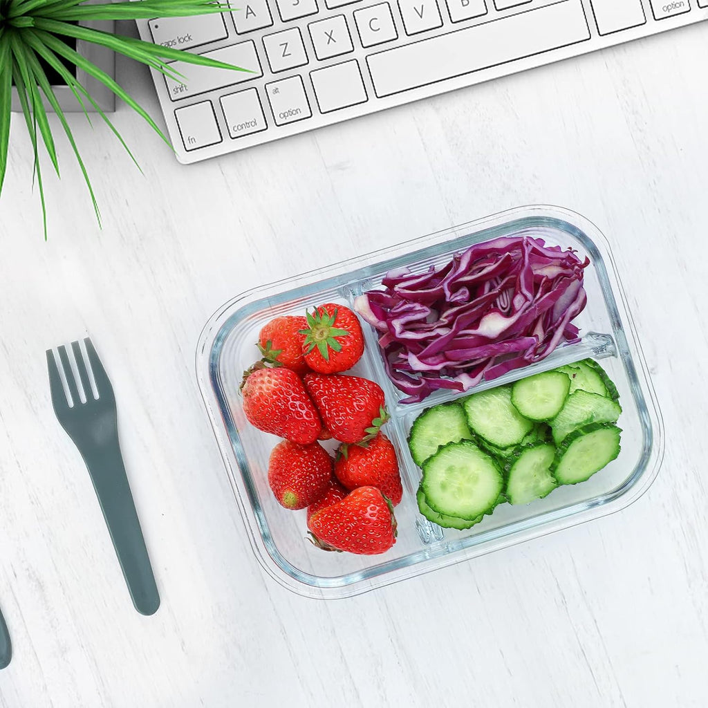 [5-Pack, 36 Oz] Glass Meal Prep Containers 3 Compartment with Lids, Glass Lunch Containers,Food Prep Lunch Box,Bento Box,Bpa-Free, Microwave, Oven, Freezer, Dishwasher (4.5 Cups)