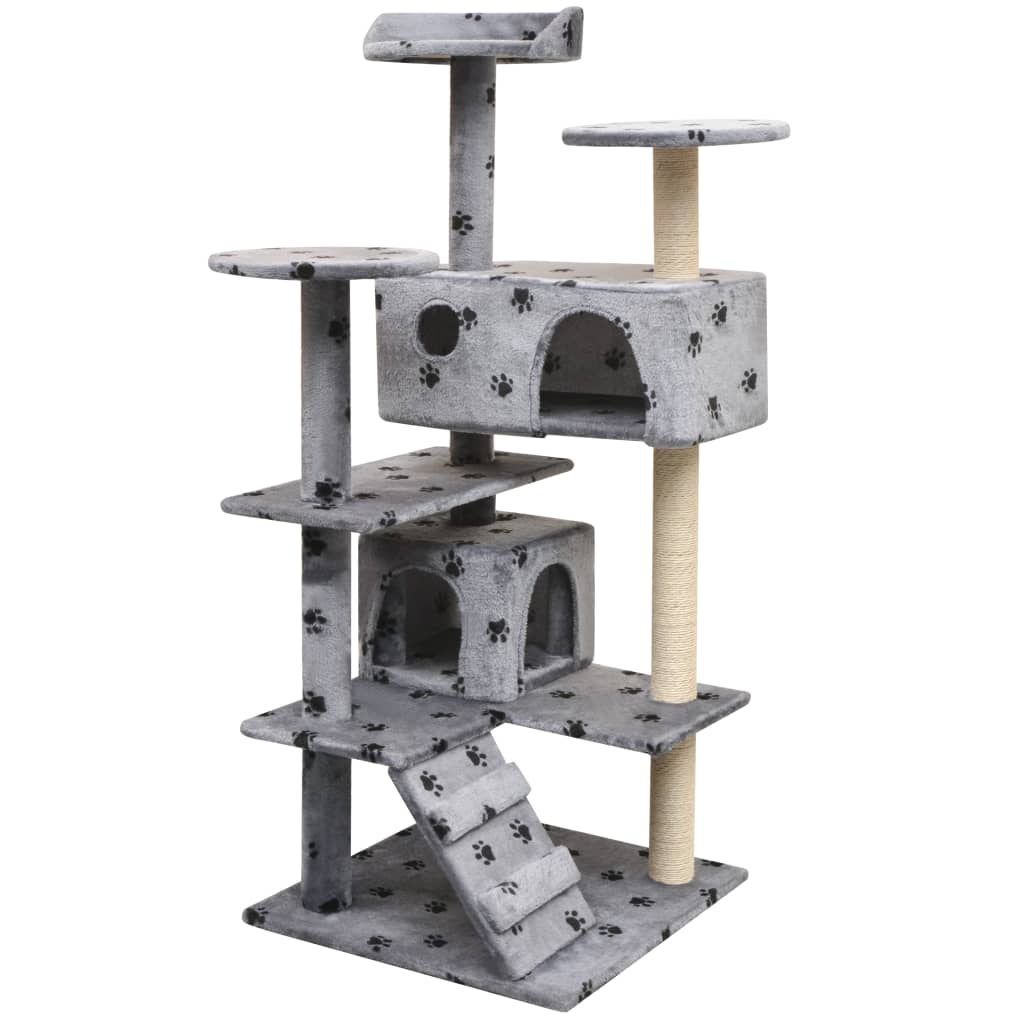 NNEVL Cat Tree with Sisal Scratching Posts 125 cm Paw Prints Grey NNEVL