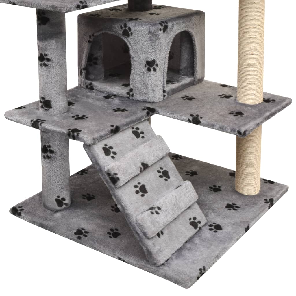 NNEVL Cat Tree with Sisal Scratching Posts 125 cm Paw Prints Grey NNEVL