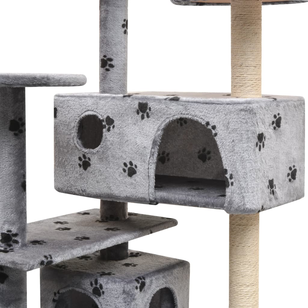 NNEVL Cat Tree with Sisal Scratching Posts 125 cm Paw Prints Grey NNEVL