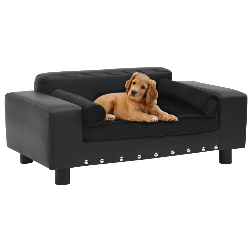 NNEVL Dog Sofa Black 81x43x31 cm Plush and Faux Leather NNEVL