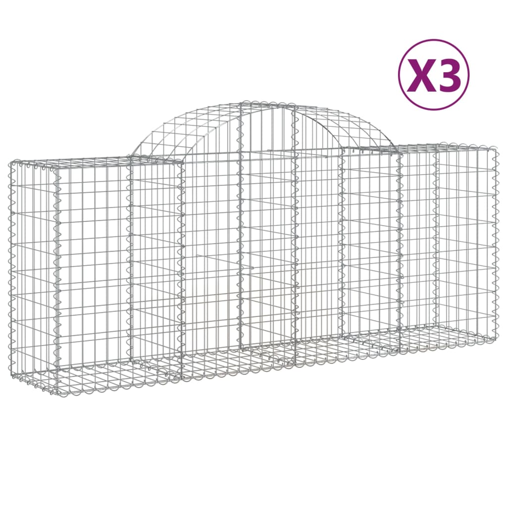 NNEVL Arched Gabion Baskets 3 pcs 200x50x80/100 cm Galvanised Iron NNEVL