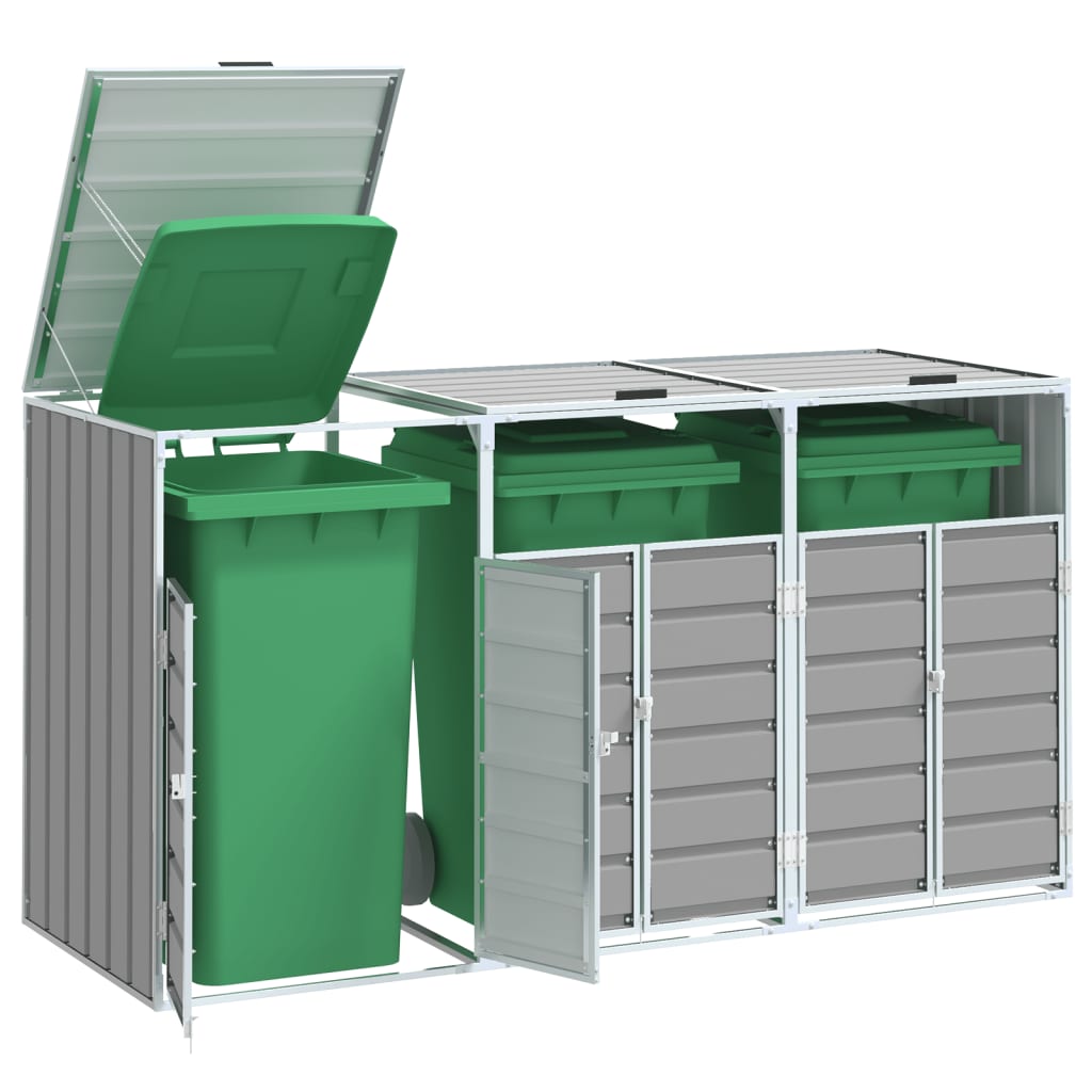NNEVL Wheelie Bin Storage for Triple Bins Grey 216x81x115 cm Steel NNEVL