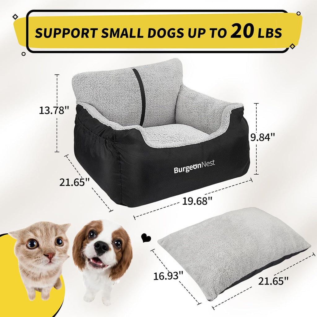 Car Seat for Small Dogs, Fully Detachable and Washable Puppy Booster Seat, with Storage Pockets and Clip-On Leash, Portable Soft Travel Carrier Bed