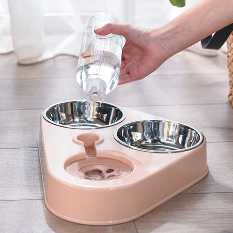 NNEOBA 500ML Dog Bowl Cat Feeder Bowl With Dog Water Bottle Automatic Drinking Pet Bowl Cat Food Bowl Pet Stainless Steel Double 3 Bowl NNEOBA