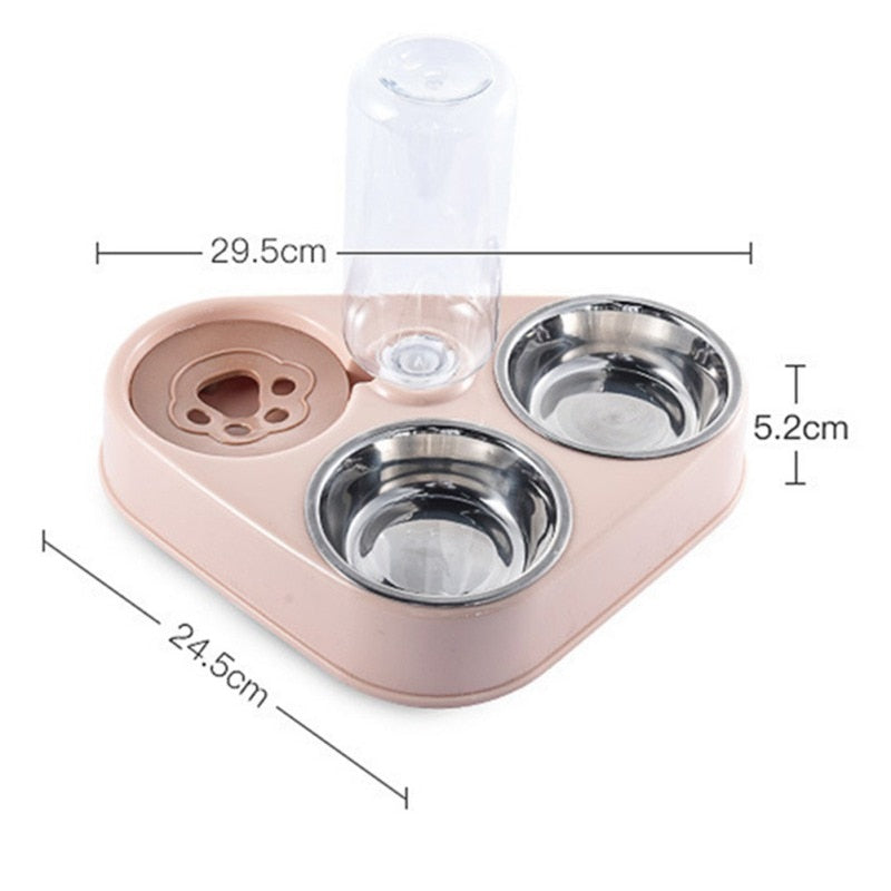 NNEOBA 500ML Dog Bowl Cat Feeder Bowl With Dog Water Bottle Automatic Drinking Pet Bowl Cat Food Bowl Pet Stainless Steel Double 3 Bowl NNEOBA