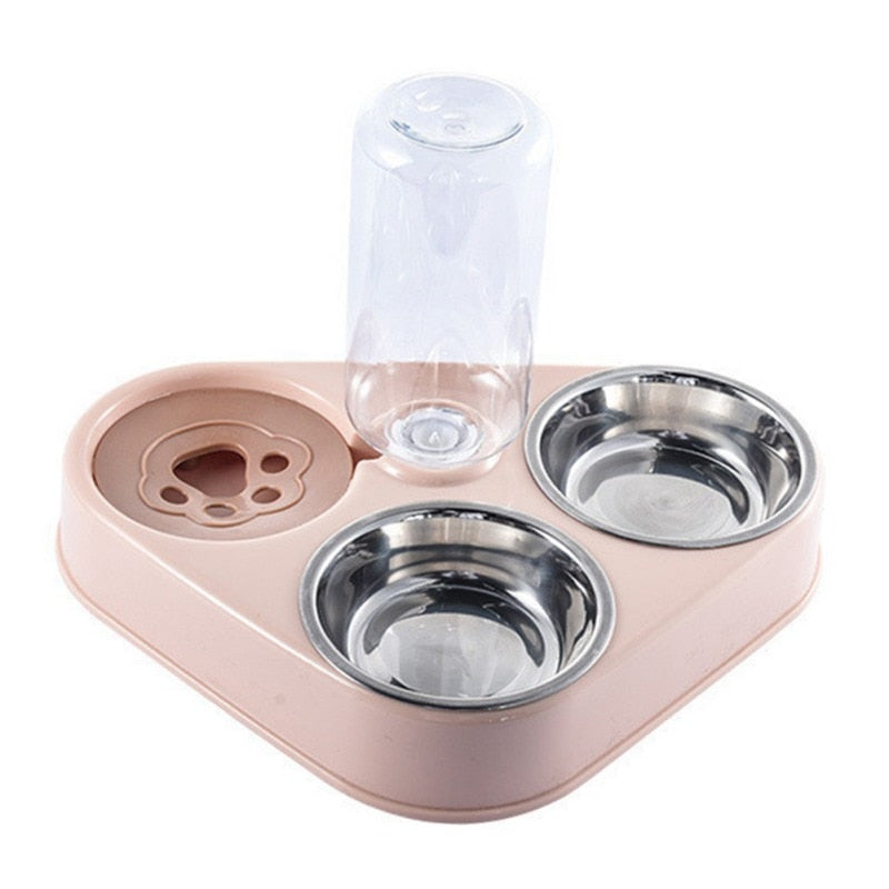 NNEOBA 500ML Dog Bowl Cat Feeder Bowl With Dog Water Bottle Automatic Drinking Pet Bowl Cat Food Bowl Pet Stainless Steel Double 3 Bowl NNEOBA