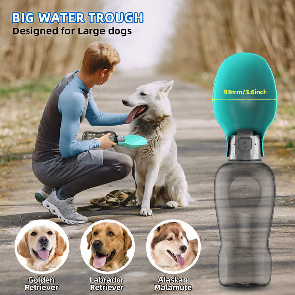 NNEDSZ Blue And Grey Portable Foldable Pet Water Bottle with 800ml Capacity - Leakproof Travel Hydration Dispenser for Dogs and Cats NNEDSZ