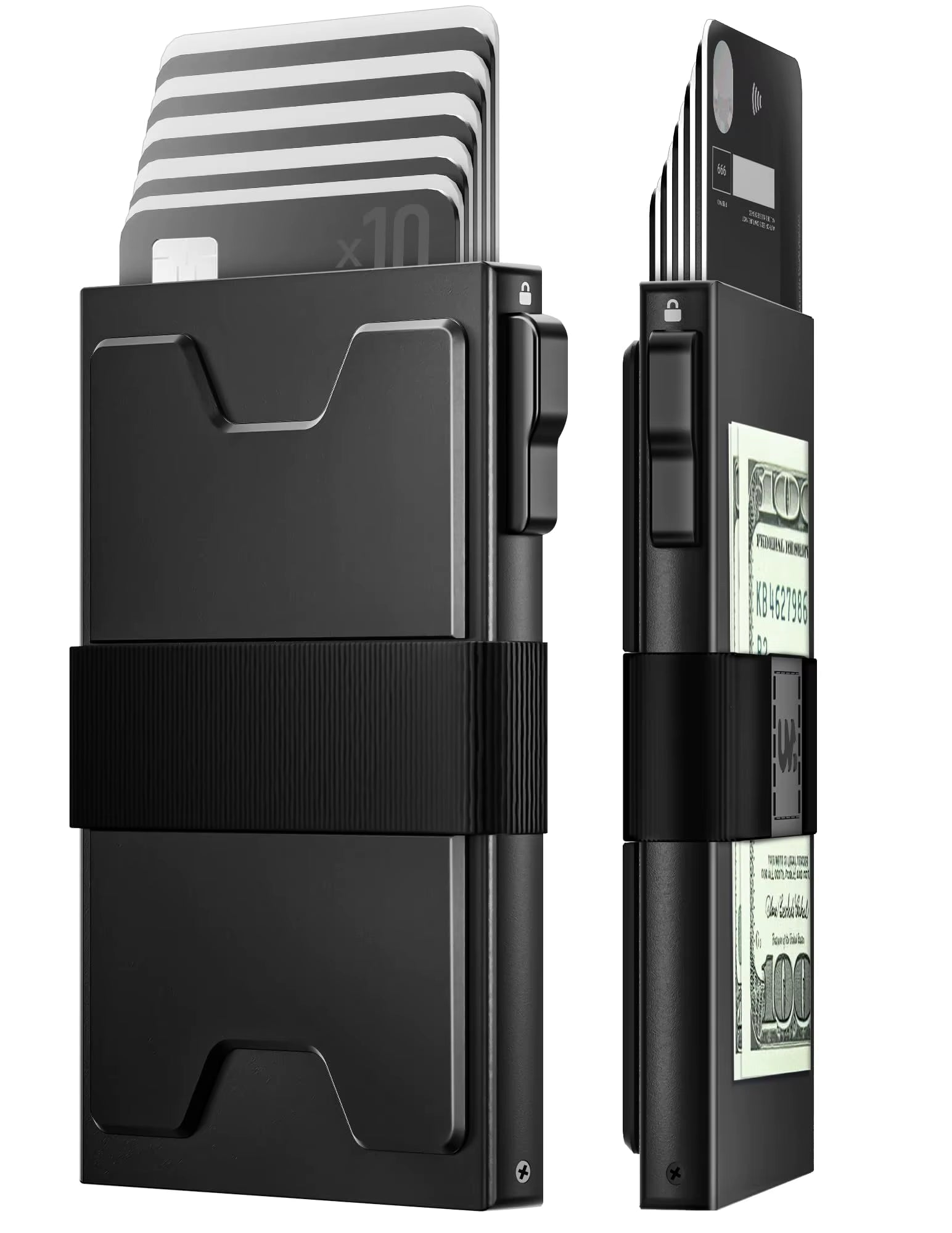 Slim Card Holder Wallet for Men, RFID Blocking Minimalist Mens Wallet, Metal Pop up Wallet with Cash Band