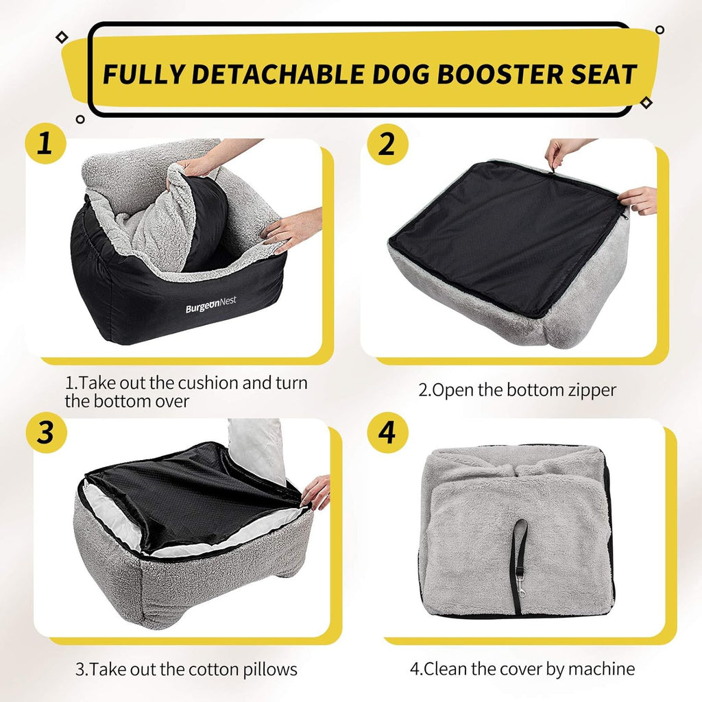 Car Seat for Small Dogs, Fully Detachable and Washable Puppy Booster Seat, with Storage Pockets and Clip-On Leash, Portable Soft Travel Carrier Bed