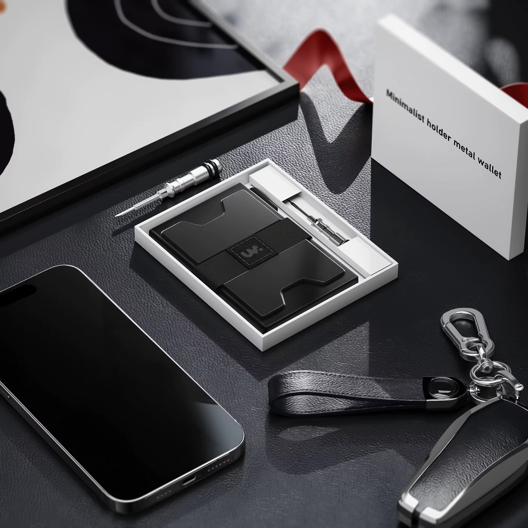 Slim Card Holder Wallet for Men, RFID Blocking Minimalist Mens Wallet, Metal Pop up Wallet with Cash Band