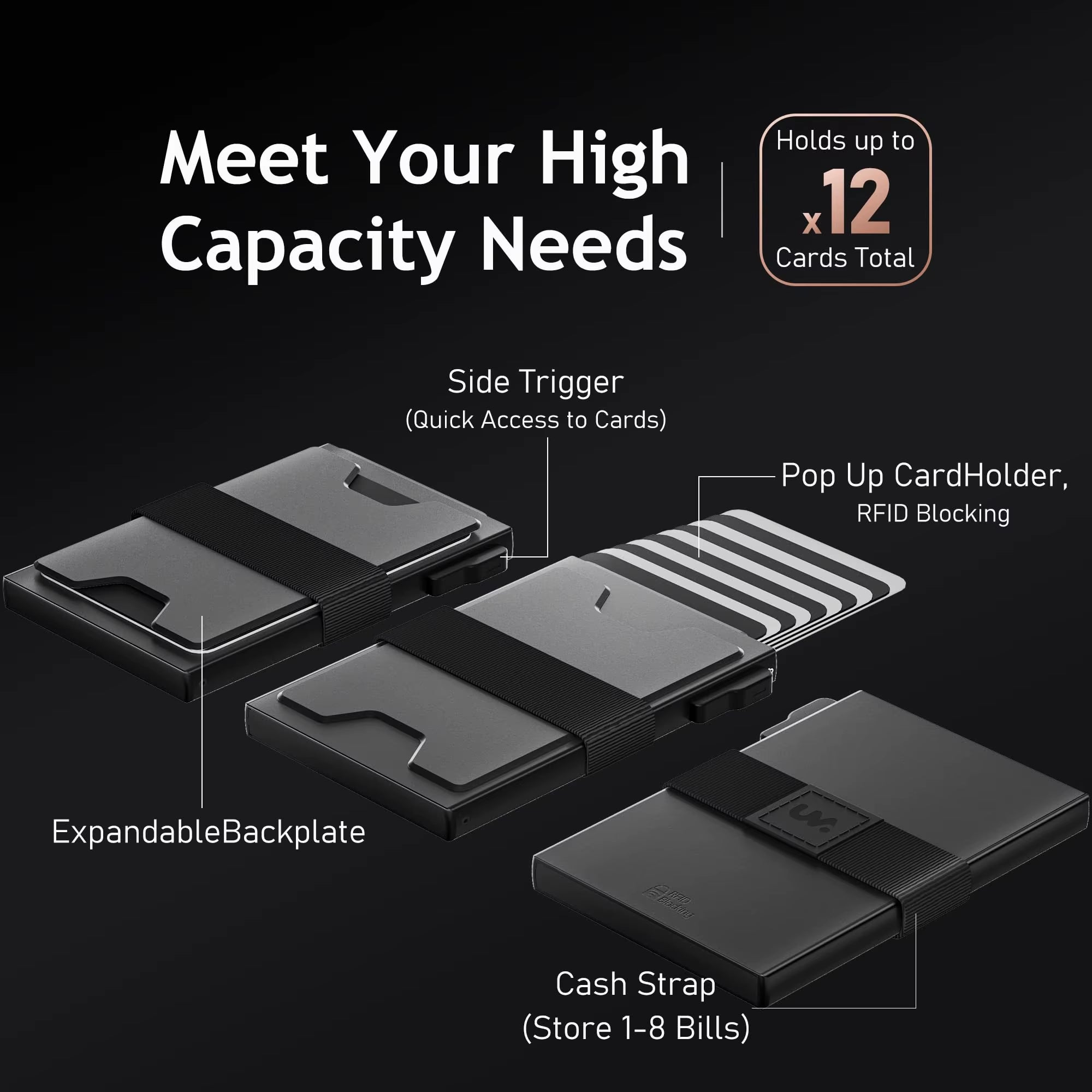 Slim Card Holder Wallet for Men, RFID Blocking Minimalist Mens Wallet, Metal Pop up Wallet with Cash Band