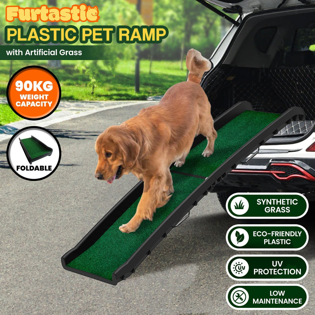 NNEDPE Foldable Plastic Dog Ramp with Synthetic Grass NNEDPE